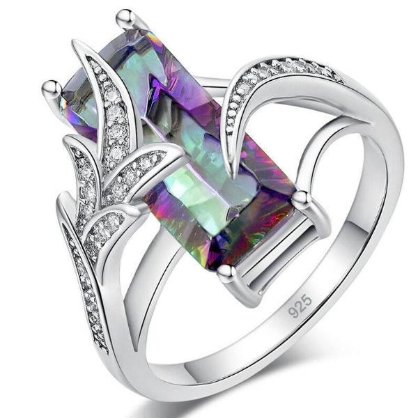 Luxurious Rainbow Mystic Topaz Ring - 925 Sterling Silver