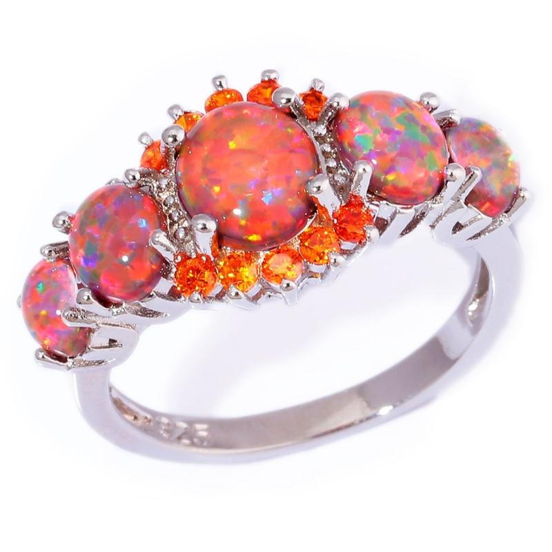 Orange Fire Opal Garnet Silver Ring